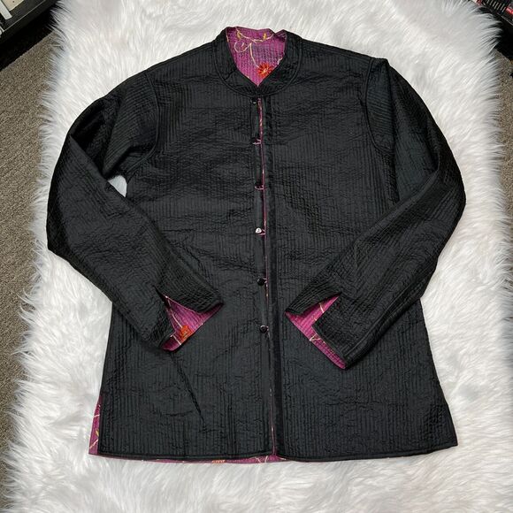 SAM HILU'S CLASSICS REVERSIBLE QUILTED JACKET FLORAL PURPLE / BLACK - Picture 6 of 9